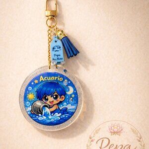 Aquarius Zodiac Keychain – Handmade & Sparkly